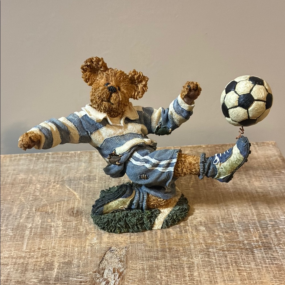 Boyds Bears Collectible Soccer Bear Figurine in Blue and Brown